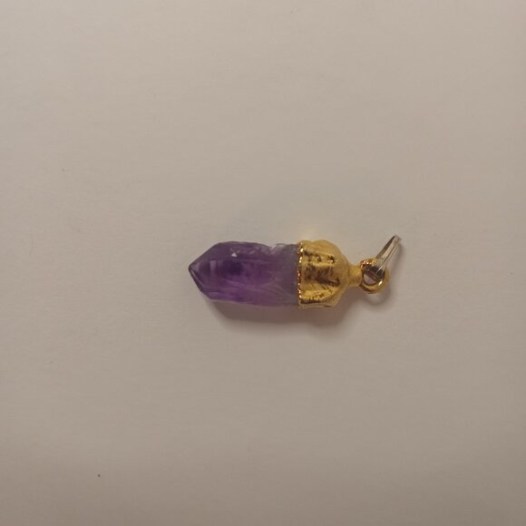 1"Raw Stone Amethyst February Birthstone Gold plated Pendant - Picture 7 of 7